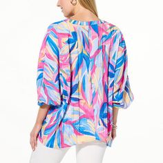 Colleen Lopez Printed Woven Dolman Top with Button Front This chic dolman top from Colleen Lopez adds a romantic touch to your classic everyday looks. Chic Multicolor Tops With Buttons, Chic Multicolor Buttoned Tops, Fall Vacation Tops With Button Closure, Multicolor Relaxed Fit Top With 3/4 Sleeves, Multicolor Vacation Blouse With Buttons, Multicolor Tops With Button Closure For Vacation, Multicolor Buttoned Tops For Spring, Multicolor Button Top For Spring, Chic Multicolor Tops For Daywear