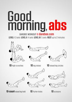 an exercise poster with the words good morning abss and instructions to do it in different ways