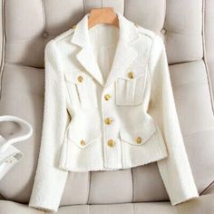 ad eBay - Womens Wool Tweed Suit Collar Button Coat Short OL Formal Dress Jacket Slimming - Buy Now, click the link (eBay) White Blazer Suit, Woolen Coat Woman, Tweed Suit, Suit Collar, Fashion White, Tweed Suits, Tweed Coat, Woolen Coat, Coat Women