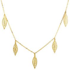 14k Yellow Gold 5 Hanging Leaf Pendants Necklace, 18" Hanging Leaf, Pendants Necklace, Gold Bar, Leaf Pendant