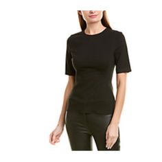 A New Silhouette For Spring 2019, Our Fitted Short-Sleeve Shell Features A Crew Neck And An Invisible Back Zip Closure. With A Bonded Seam And Laser Cut Construction, This Top Is Made Of Italian Stretch Cotton Ponte With A Luxurious Smooth Finish. Product Name: Fitted Ss Shell Style #: J0224507 Label Is P Elegant Crew Neck Top For Office, Elegant Crew Neck Office Tops, Fitted Short Sleeve Top For Workwear, Fall Short Sleeve Office Tops, Fitted Black T-shirt For Work, Sleek Office Tops For Fall, Sleek Fitted Top For Business Casual, Sleek Fall Office Tops, Spring Office Crew Neck Tops