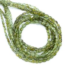 three strands of green glass beads