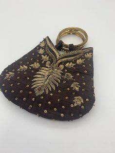 Boho Brown And Gold Beaded Sequined Evening Bag 2.5” Double Bracelet Handle Double Bracelet, Bead Embroidery, Gold Beads, Beaded Embroidery, Brown Gold, Evening Bags, Purses And Handbags, Bags Handbags, Shoe Accessories