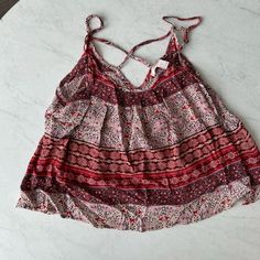 Relaxed, Bandana Patterned Tank Top, Perfect For Summer! Adjustable Straps, Criss Cross Back Condition: Brand New With Tags! Material: 100% Viscose Peach Tank Top, Mock Neck Tank Top, Mock Neck Tank, Red Tank Tops, Red Tank, Forever21 Tops, Ribbed Tank Tops, Woven Top, Pink Tank Top