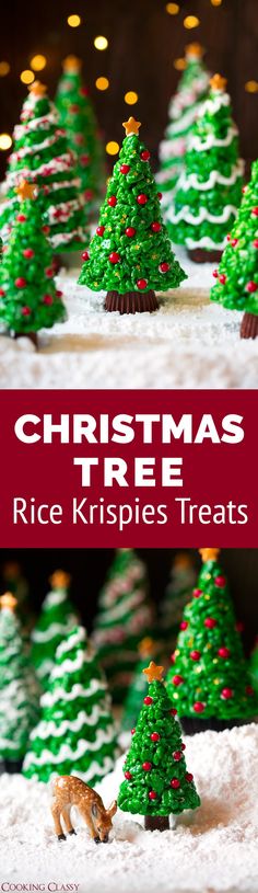 christmas tree rice krispies treats in the snow