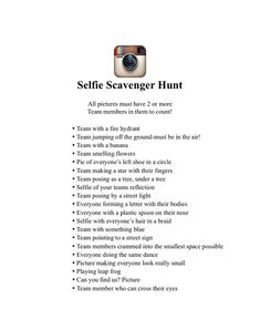 the selfie scavenger hunt is shown in this screenshoter's manual