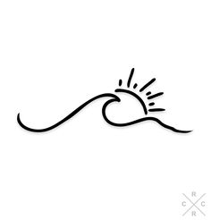 a drawing of a wave with the sun in it's center, on a white background