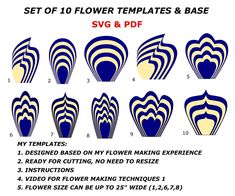 the instructions for how to make flower templates and paper flowers in blue and white