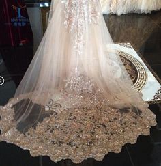 Luxurious Sequin Wraps Bridal Veil Sparkly Embroidery, Long Wedding Veils, Ivory Bridal Veil, Ivory Wedding Veils, Long Veil Wedding, Cathedral Bridal Veils, Floral Veil, Cathedral Wedding Veils, Beautiful Veil