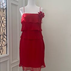 Brand New With Tag Spring Red Silk Dress, Red Silk Dress For Spring, Elegant Red Silk Summer Dress, Elegant Red Flowy Mini Dress, Red Silk Dress With Ruffles, Red Silk Summer Dress, 4 Dresses, Silk Dress, Fashion Inspo