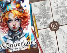 the wonderland coloring book is open and ready to be colored