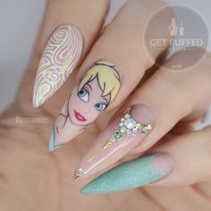 Tinkerbell Art, Disney Themed Nails, Disney Princess Nails, Disney Nail Designs, Matte Pink Nails, Nail Coat