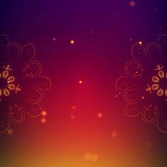 an orange and red background with swirly designs on the bottom right corner, yellow circles in the middle