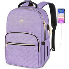 Fashion Purple & Water-Resistant Material: Purple Backpack For Women Is Made Of High-Quality And Water-Resistant Nylon Fabric With Fashion Stitch Texture, And Equipped With Smooth Gold-Plated Zippers To Withstand Heavy And Long-Time Use. A Comfortable Pu Leather Handle On The Top For Carrying. Also Comes With Thick Soft & Breathable Mesh Foam Padded Back And Straps, To Release The Burden On Your Back And Shoulder While Carrying It For A Long Time. Recommended Age Range: 5 Years Old And Up Lots O Nurse Work Bag, 17 Inch Laptop Backpack, Laptop Backpack Women, Tech Backpack, Travel Laptop Backpack, Work Backpack, Backpack Laptop, Purple Backpack, Laptop Bag For Women