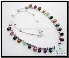 Tourmaline Silver Necklace Gemstone Watermelon Tri Color pink Tourmaline Silver Jewelry by Riyo Gems http://www.riyogems.com Gemstone Beaded Necklace, Handmade Beaded Jewelry, Necklace Gemstone, Sustainable Jewelry, Silver Jewellery, Pink Tourmaline, Tri Color, Semi Precious Gemstones, Indian Jewelry