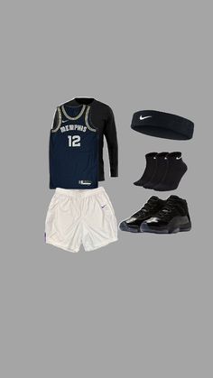 a basketball uniform and shoes are displayed on a gray background