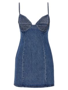 a denim dress with sequins on the shoulders