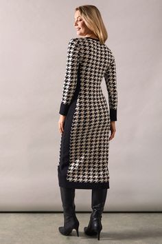 Striking houndstooth pattern throughout
Flattering midi length for versatile styling
Long sleeves with contrasting cuffs
Figure-hugging knitted fabric
Round neckline for a classic finish
This Wallis houndstooth knitted midi dress is a sophisticated choice for the fashion-forward woman. The timeless pattern adds a touch of elegance to any ensemble, while the midi length offers versatility for various occasions. Style it with knee-high boots and a tailored coat for a polished daytime look, or dress it up with stilettos and statement jewellery for evening events. The figure-hugging silhouette flatters your curves, making it an ideal choice for family gatherings or casual outings with friends. The contrasting cuffs and hem add a modern twist to this classic design. For a more relaxed approac Knitted Midi Dress, Occasion Dresses Wedding Guest, Petite Jumpsuit, Hugging Silhouette, Tailored Coat, Petite Coat, Blouse Sale, Statement Jewellery, Tall Clothing