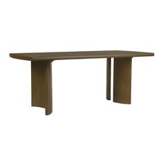 a wooden table with two legs and a long rectangular shape on the top, against a white background