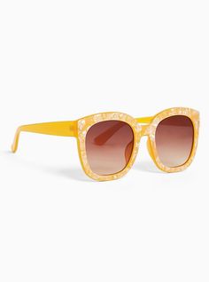 Marvelously marbled, these sunglasses feature an oversized square silhouette. Man-made materials. Imported. The best plus size women's yellow marble cat eye sunglasses eyewear in yellow. Yellow Plastic Sunglasses For Summer, Yellow Tinted Plastic Sunglasses, Retro Yellow Sunglasses For Vacation, Yellow Cat Eye Sunglasses For Beach, Yellow Cat Eye Sunglasses For Summer, Yellow Cat Eye Sunglasses For Spring, Yellow Square Frame Sunglasses For Beach, Yellow Sunglasses With Uv Protection For Vacation, Yellow Plastic Sunglasses For Vacation