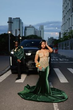 Gold And Emerald Green Prom Dress, Emerald Gold Prom Dress, Long Sleeve Green Prom Dress, Princess And The Frog Inspired Prom Dress, Royal Prom Dresses, Dripping In Luxury Prom Theme Dresses, Prom Pics Black People, Black And Gold Prom Dress Couple, Green And Gold Prom Couple