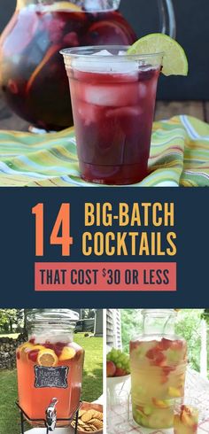 Big Batch Cocktails, Whiskey Lemonade, Berry Sangria, Frozen Limeade, Batch Cocktails, Drink Tags, Pineapple Rum, Jungle Juice, Party Punch