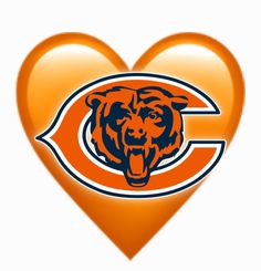 the chicago bears heart shaped logo on an orange and white background, with a black bear's head in the center