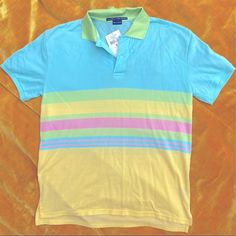 Gorgeous Polo Ralph Lauren Golf Striped Collared Short Sleeve Shirt New With Tags Rainbow Design Measurements Shown In Photos Bundle Items From My Closet For Combined Shipping And Discounts Offers Welcome Fitted Blue Color Block Shirt, Fitted Multicolor Color Block Shirt, Fitted Multicolor Shirt With Color Block, Spring Multicolor Color Block Shirt, Vibrant Cotton Short Sleeve Top, Spring Green Color Block Shirt, Rainbow Cotton Shirt For Summer, Multicolor Collared Color Block Tops, Vibrant Cotton Tops