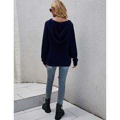 Navy Blue Button Drawstring Knit Hooded Sweater Blue Hooded Cardigan For Fall, Blue Hooded Sweater For Fall, Hooded Sweater, Winter Sweaters, Sweaters & Cardigans, Cardigans, Fall Winter, Navy Blue, Navy