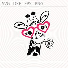 a giraffe with heart glasses on it's face and the words svg dxf eps - png