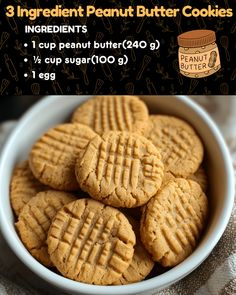 three ingredient peanut butter cookies in a bowl