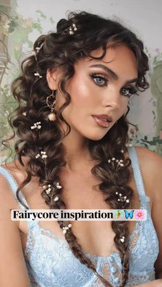 Love the whimsical Fairycore aesthetic? Save this ethereal idea pin by using the bookmark tool🦋   See how to achieve the braided pigtails hairstyle on my profile!  • Real flower earrings from jewellery blossom🌸  • Bralette from for love and lemons￼￼￼  • Make up is a mix of tape and bronze on the eyes and lips🦋   This hairstyle and accessories also work for a cottagecore aesthetic￼￼, but I would change the make up to more natural🍓   For more beauty inspiration find me on TikTok Instagram and YouTube by searching my name Jackie Wyers! ￼ find iconic pop culture make up looks, vintage inspired hairstyles and ethereal aesthetic on my channels. I love to switch up my style and give lots of tips and tricks and hopes you’ll have fun with your beauty routine too🥰   ￼#fairycore #cottagecore Greek Goddess Hairstyles, Fairytale Hair, Quinceanera Hairstyles, Fairy Hair, Goddess Hairstyles, Long Layered Haircuts, Fantasy Hair, Princess Hairstyles, Fancy Hairstyles