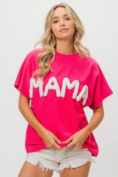 Hot Fuchsia Mama Chenille Embroidered Tee – True to You Chenille Embroidery, Chenille Yarn, Embroidered Tee, Paddys Day, Embroidered Clothes, Fuchsia Color, Mom Outfits, Long Sleeve Tees, Long Sleeve Shirts