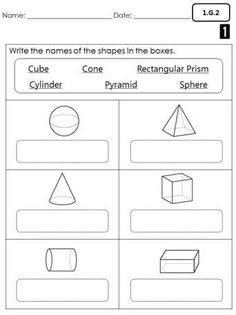 worksheet for grade 1 showing the shapes and their corresponding words, which are included in