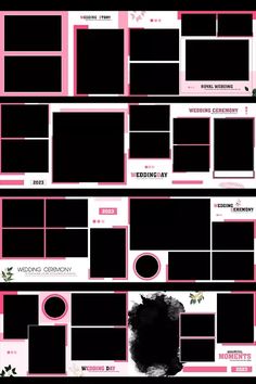 a bunch of black and pink frames are arranged in the shape of a collage