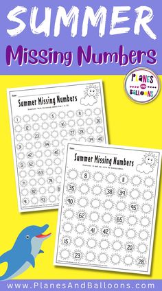 the printable summer missing numbers worksheet for kids to practice their number identification skills