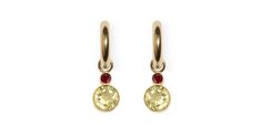 Fine Gold Mood Hoops with Garnet and Lemon Quartz 14k Earring Charms Turquoise And Coral, Lemon Quartz, Tahitian Pearls, Gold Hoops, Charm Earrings, Semiprecious Stones, Precious Stones, Garnet, Semi Precious