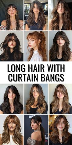 For an elegant wedding guest hairstyle, consider long hair with curtain bangs. This style pairs well with a hush cut or other formal haircuts, adding sophistication to your look. The layer cut or feather cut can be tailored for wavy or straight hair, making it a versatile choice. Whether you’re a brunette or blonde, this hairstyle complements all. Curtain Bangs Medium Long Hair, Layer Hair Curtain Bangs, Straight Long Hair With Curtain Bangs, Curtain Bangs Long Hair Ponytail, Long Layer Haircut With Bangs, Medium Long Hair With Curtain Bangs, Long Curtain Bands On Straight Hair, Curtain Bangs Long Layered Hair, Curtain Bangs Long Hair Extensions