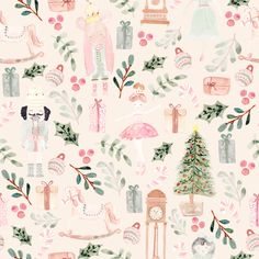 The Nutcracker Christmas Collection | Blush , Raspberry Creek Fabrics The Nutcracker Christmas, Watercolor Pattern Design, Holiday Watercolor, The Nutcracker, Christmas Mood, Nutcracker Christmas, Christmas Holly, Christmas Collection, Metal Art Prints