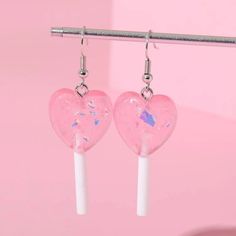 This Pair Of Star Lollipop Candy Kandi Sparkle Glitter Earrings Is A Wonderful Addition To Your Wardrobe And Your Style! This Unique Pair Is Sure To Get Lots Of Compliments ! Kawaii Style! Great For Valentine’s Day Or Anytime! Gshmvk0060008qw Lollipop Decor, Jewelry Shein, Star Lollipops, Heart Lollipop, Earrings Kids, Pastel Earrings, Lollipop Candy, Girls Heart, Jewelry Heart