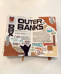 an open book with writing and pictures on it