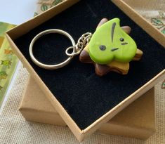 a keychain shaped like a creature in a box