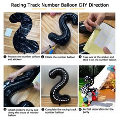 the instructions for how to make an inflatable number balloon that is shaped like a snake