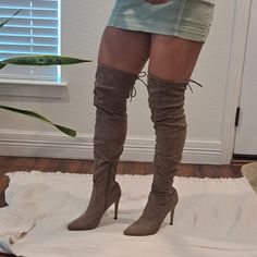 Faux Suede Taupe Over The Knee Boots * New Without Box * Size: 7.5 * Side Zip Closure * 4 In Heel * Taupe And Gold Detail Self-Tie Closure Received As A Gift Never Used In Great Condition Never Worn Fast Shipping Casual Fall Boots By Forever 21, Chic Forever 21 Spring Boots, Forever 21 Boots For Fall Party, Trendy Forever 21 Boots For Fall, Forever 21 Party Boots For Fall, Casual Winter Boots By Forever 21, Trendy Fitted Forever 21 Boots, Forever 21 Casual Winter Boots, Forever 21 Shoes