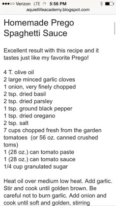 the recipe for spaghetti sauce on an iphone