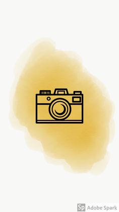 a camera icon on a yellow watercolor background