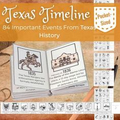 the texas timeline book is open to show information about its history and features pictures