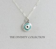 Evil Eye Necklace Sterling Silver Charm by divinitycollection Silver Symbolic Evil Eye Necklace, Spiritual Sterling Silver Evil Eye Charm Necklaces, Spiritual Sterling Silver Evil Eye Necklace, Mother Mary Necklace Silver, Spiritual Sterling Silver Eye-shaped Jewelry, Catholic Jewelry, Medallion Necklace, Aqua Turquoise, Crystal Charm