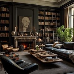 #livingroom, #homeinspo, #livingroomideas Library Rooms, Outside Room, Living Room Warm, Study Ideas, Exposed Brick Walls, Carriage House, New Home Designs