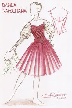 a drawing of a woman's dress in red and white with the words dana nappolina on it